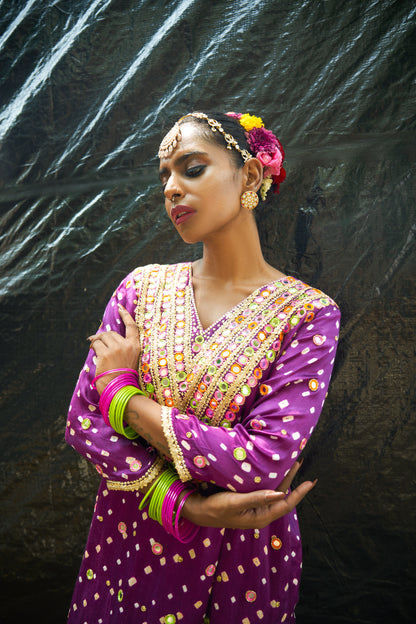 Purple V Neck Kurta Set