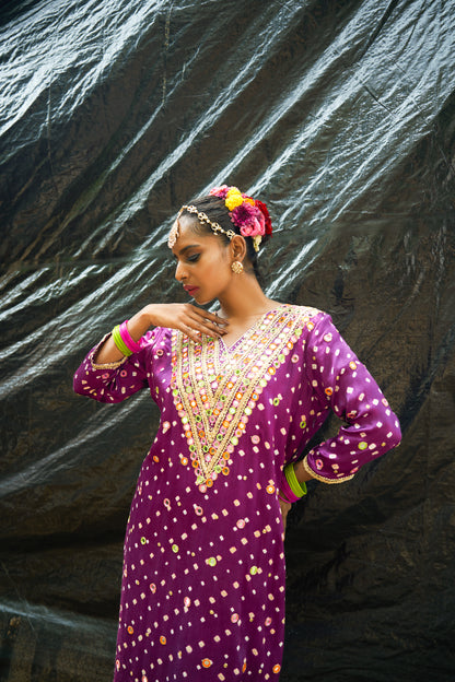 Purple V Neck Kurta Set