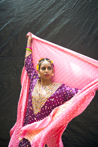 Purple V Neck Kurta Set