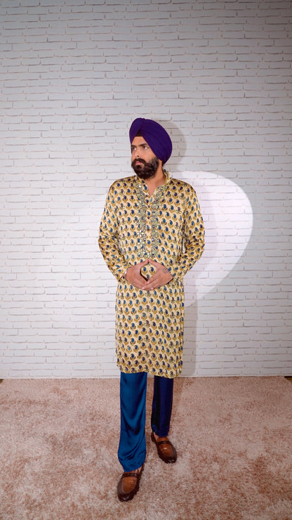 Cream Embroidered Silk Kurta Set