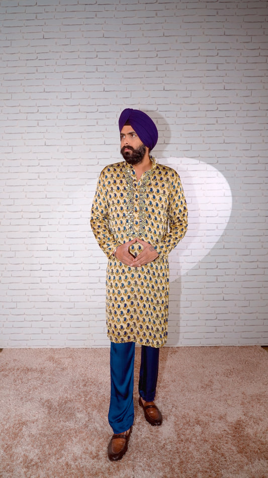 Cream Embroidered Silk Kurta Set