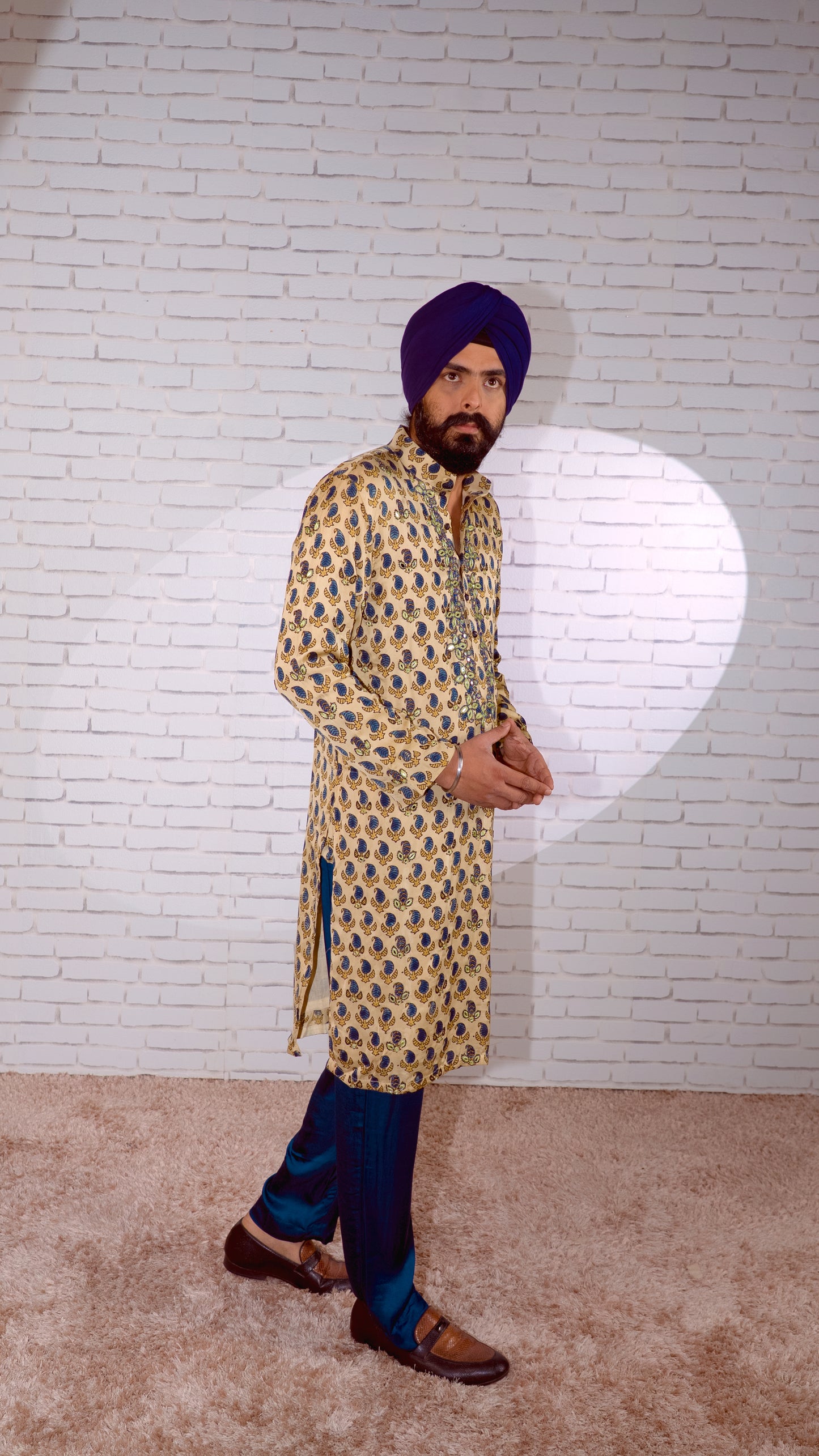 Cream Embroidered Silk Kurta Set