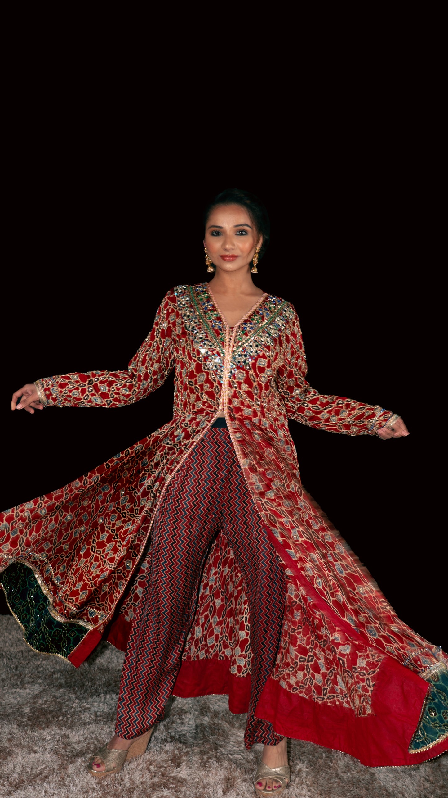 Red Ajrakh Kurta Set