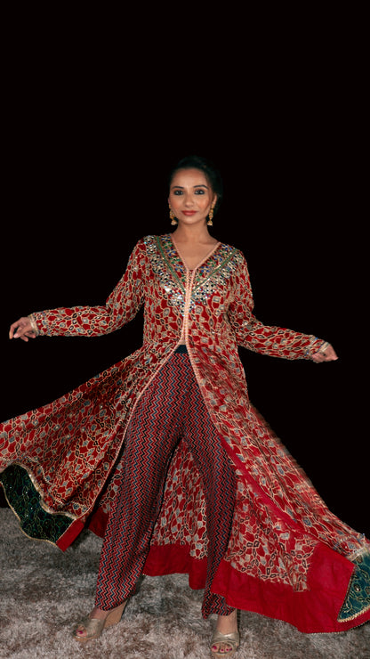 Red Ajrakh Kurta Set