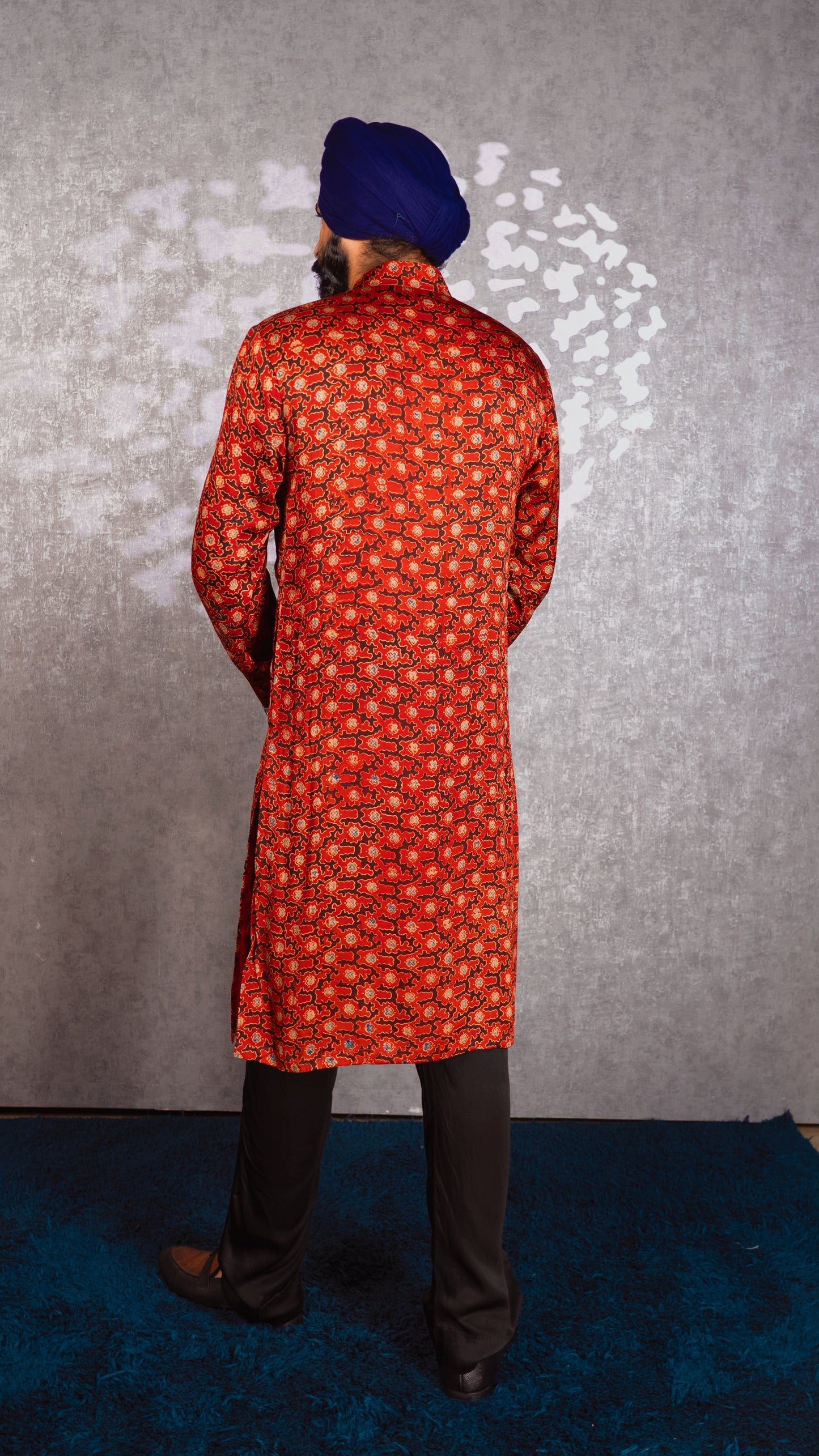 Red Ajrakh Embroidered Silk Kurta Set