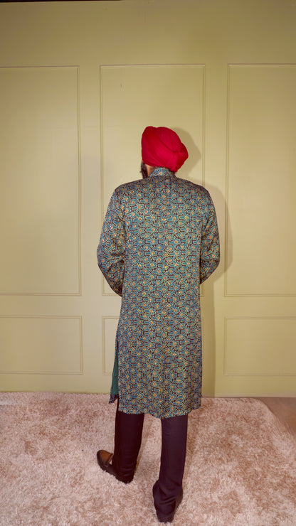 Green Abstract Kurta Set