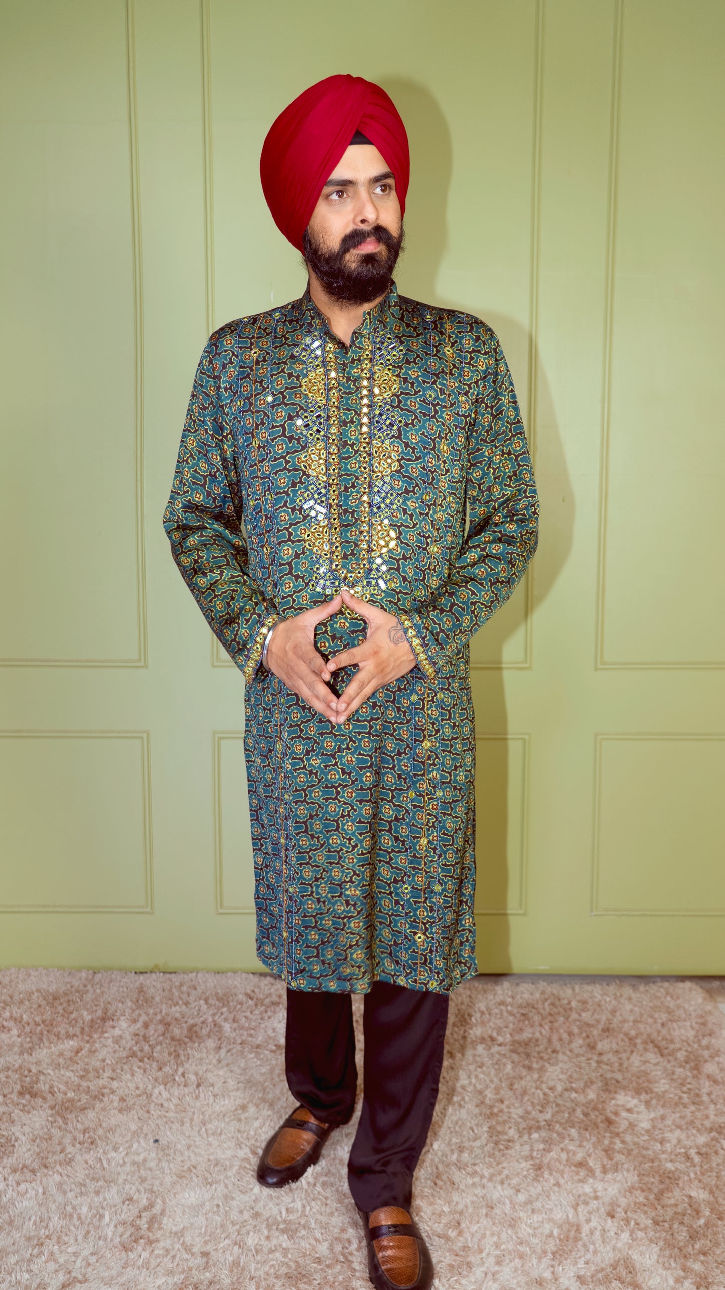 Green Abstract Kurta Set