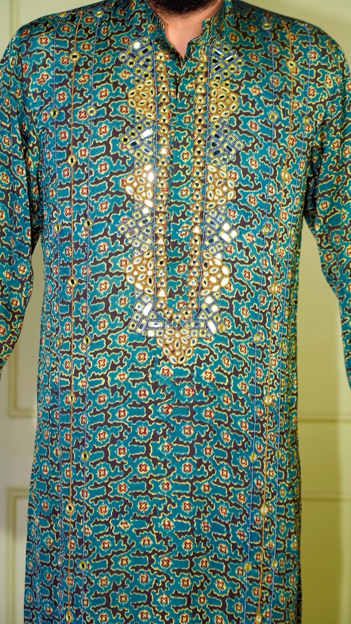 Green Abstract Kurta Set