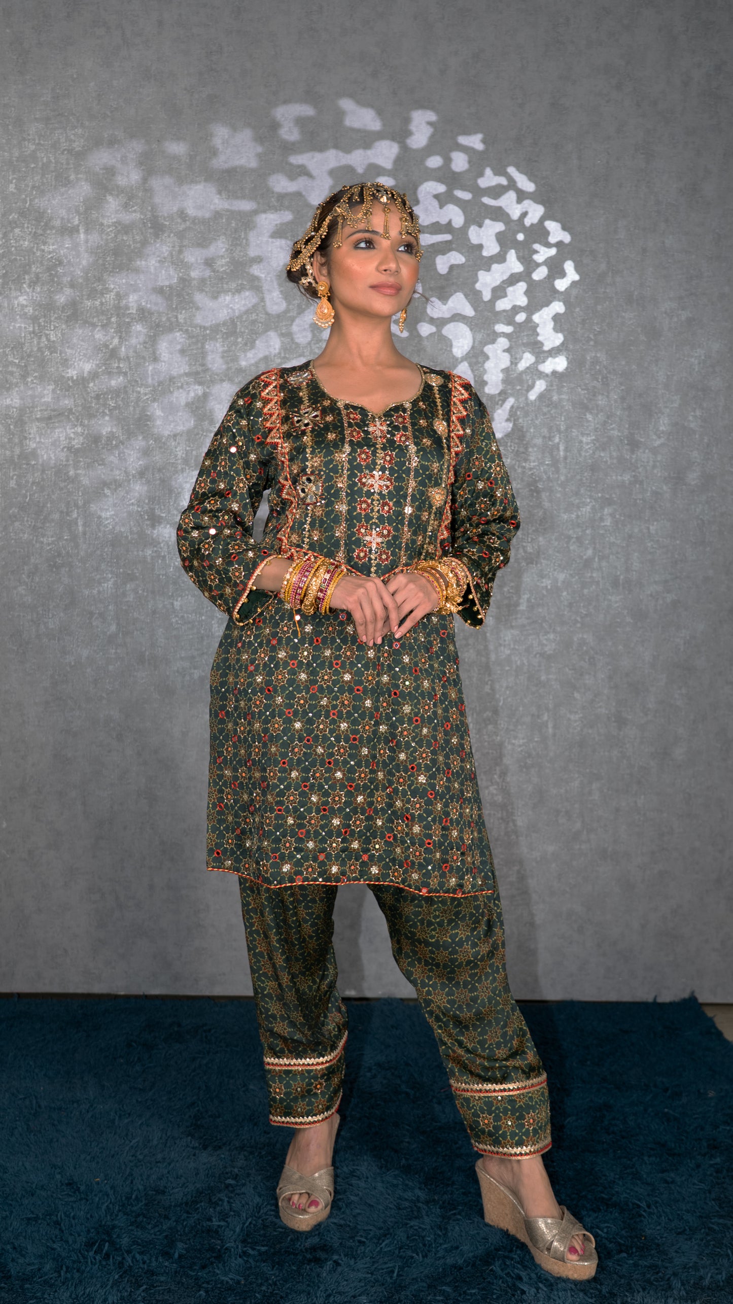 Green Ajrakh Kurta Set
