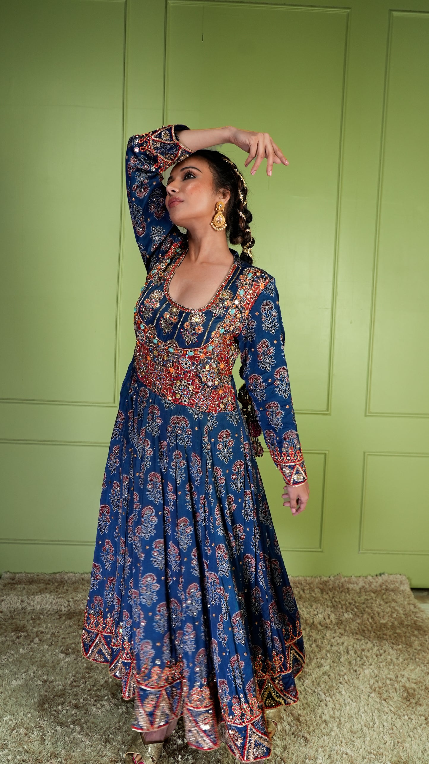 Blue Ajrakh Anarkali