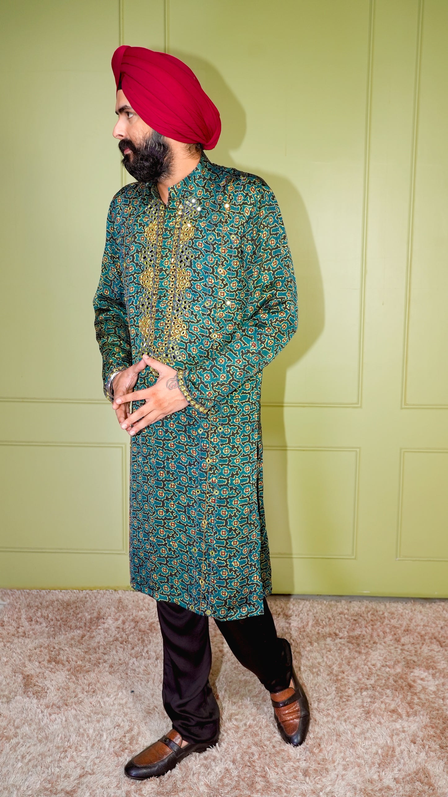 Green Abstract Kurta Set
