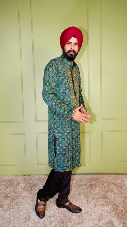 Green Abstract Kurta Set
