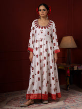 White and Red Paisley Anarkali