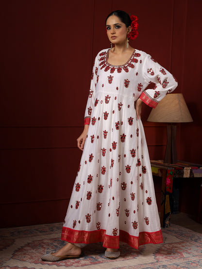 White and Red Paisley Anarkali