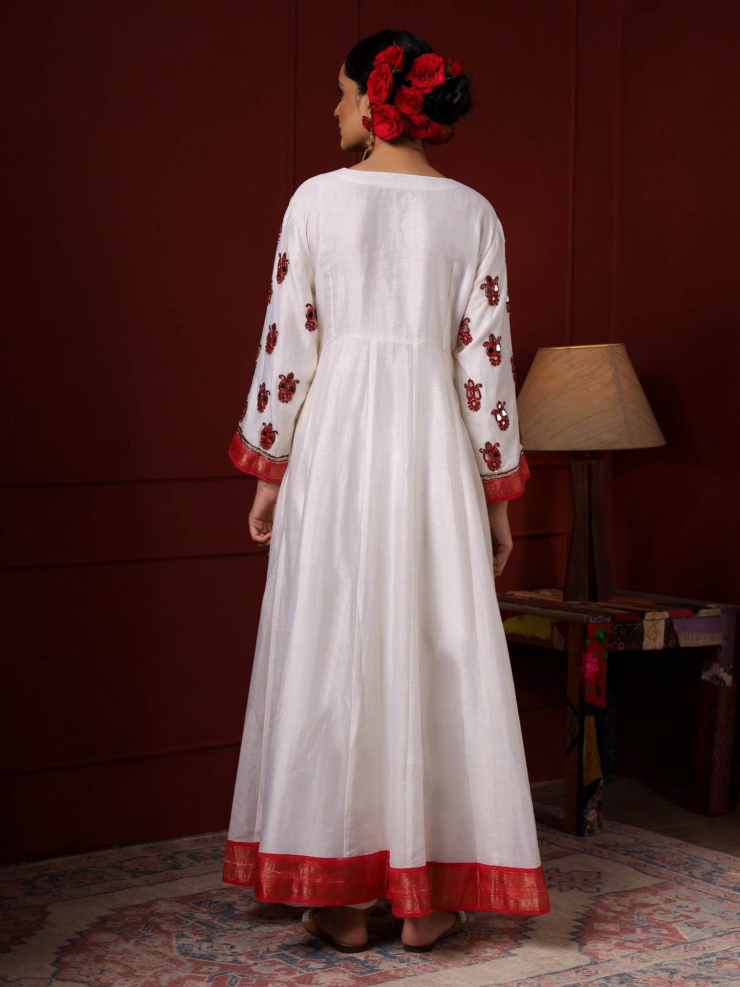 White and Red Paisley Anarkali
