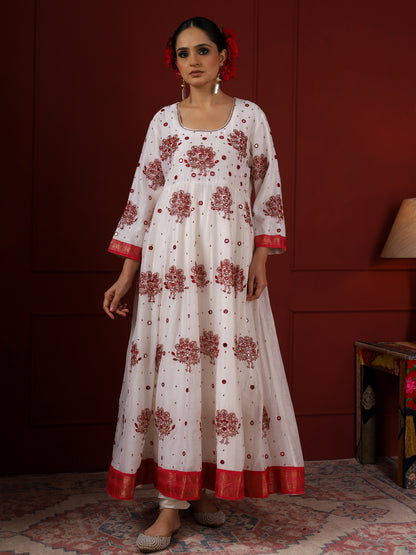 White and Red Peacock Anarkali