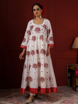 White and Red Peacock Anarkali