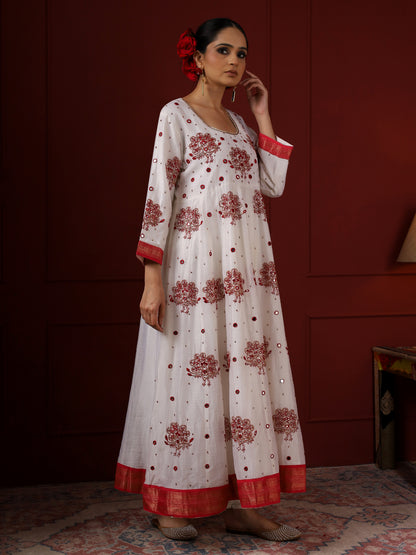 White and Red Peacock Anarkali