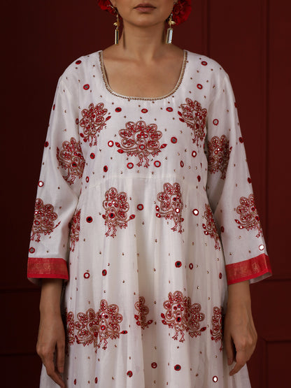 White and Red Peacock Anarkali