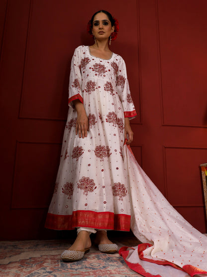 White and Red Peacock Anarkali