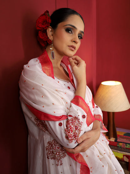 White and Red Peacock Anarkali