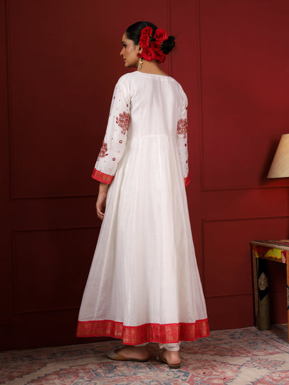 White and Red Peacock Anarkali