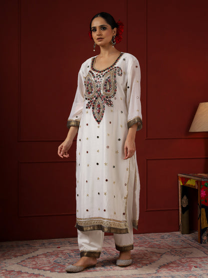 White and Black Big Paisley Kurta set