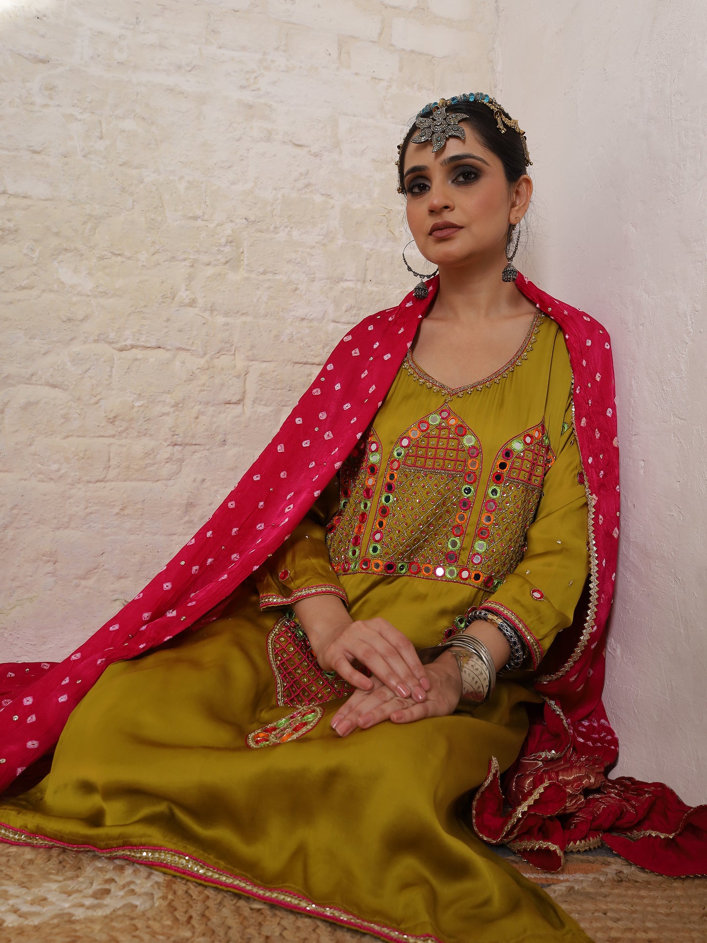 Mustard Yellow Silk Embroidered Kurta Set
