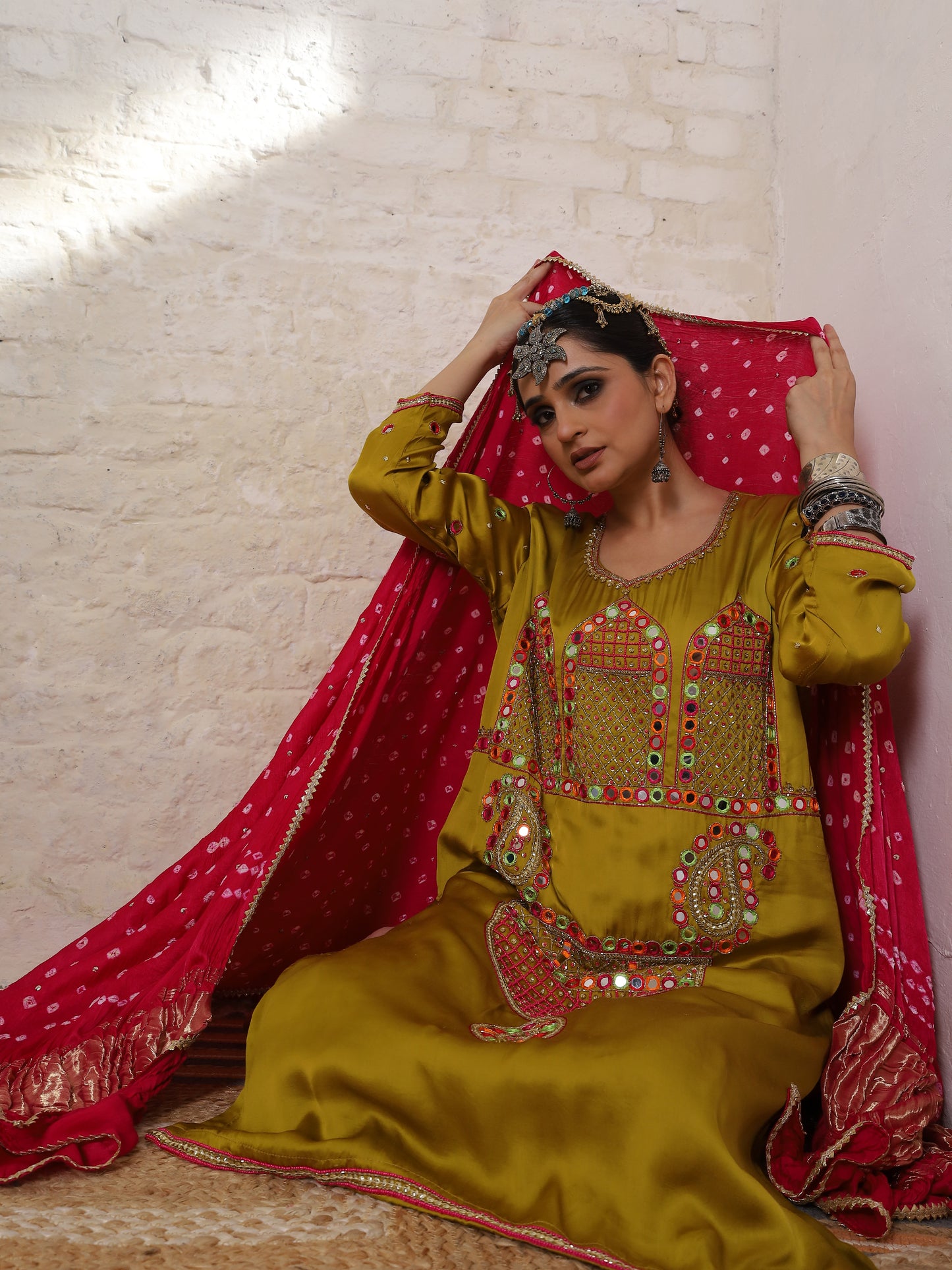 Mustard Yellow Silk Embroidered Kurta Set