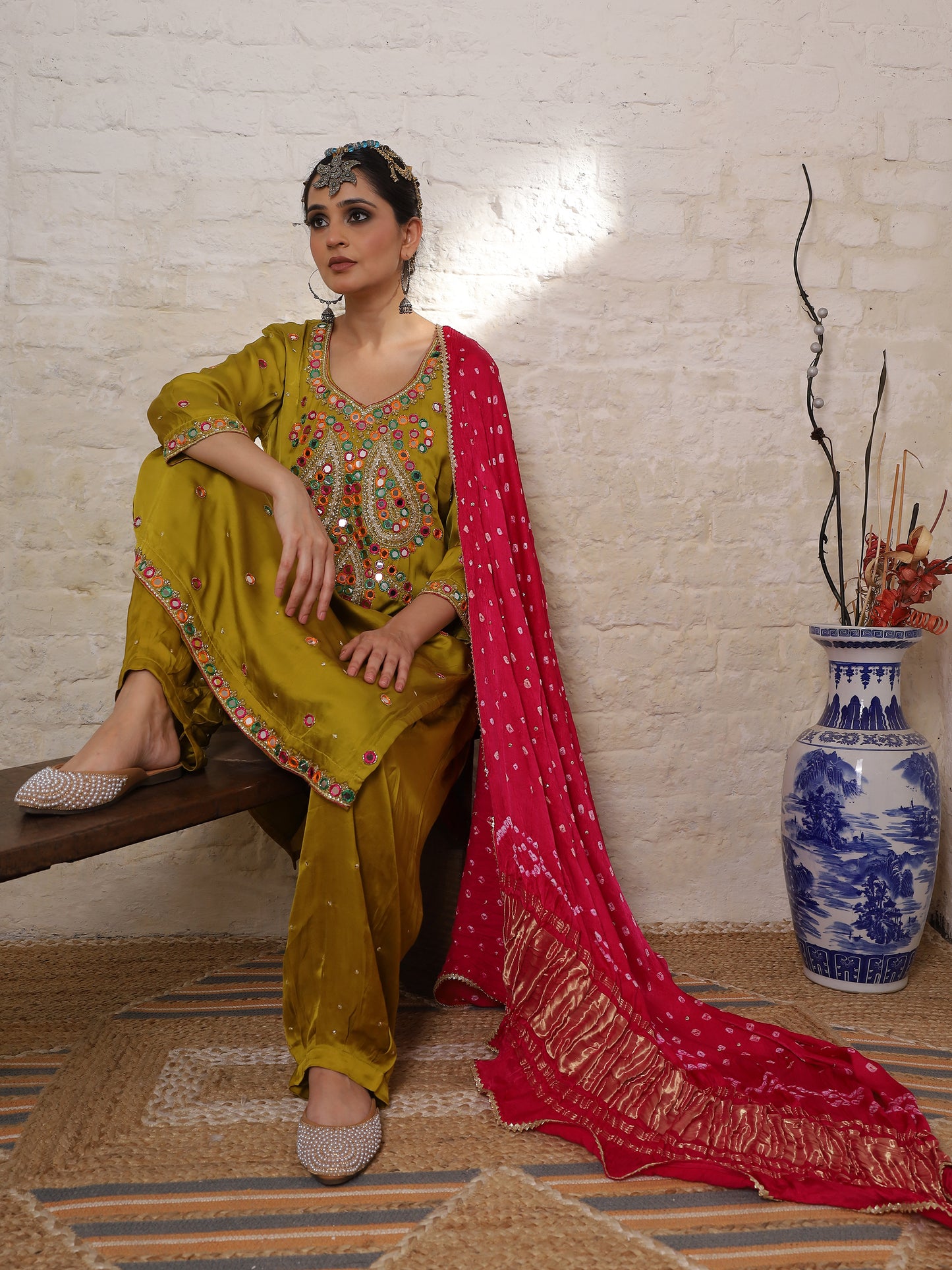 Mustard Silk Embroidered Paisley Kurta Set