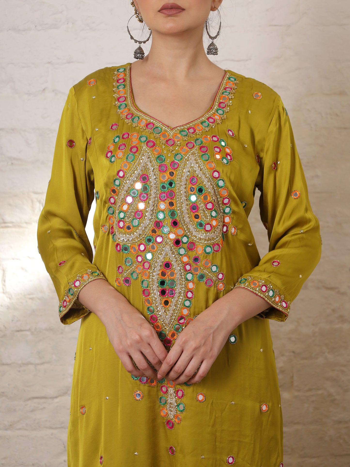 Mustard Silk Embroidered Paisley Kurta Set