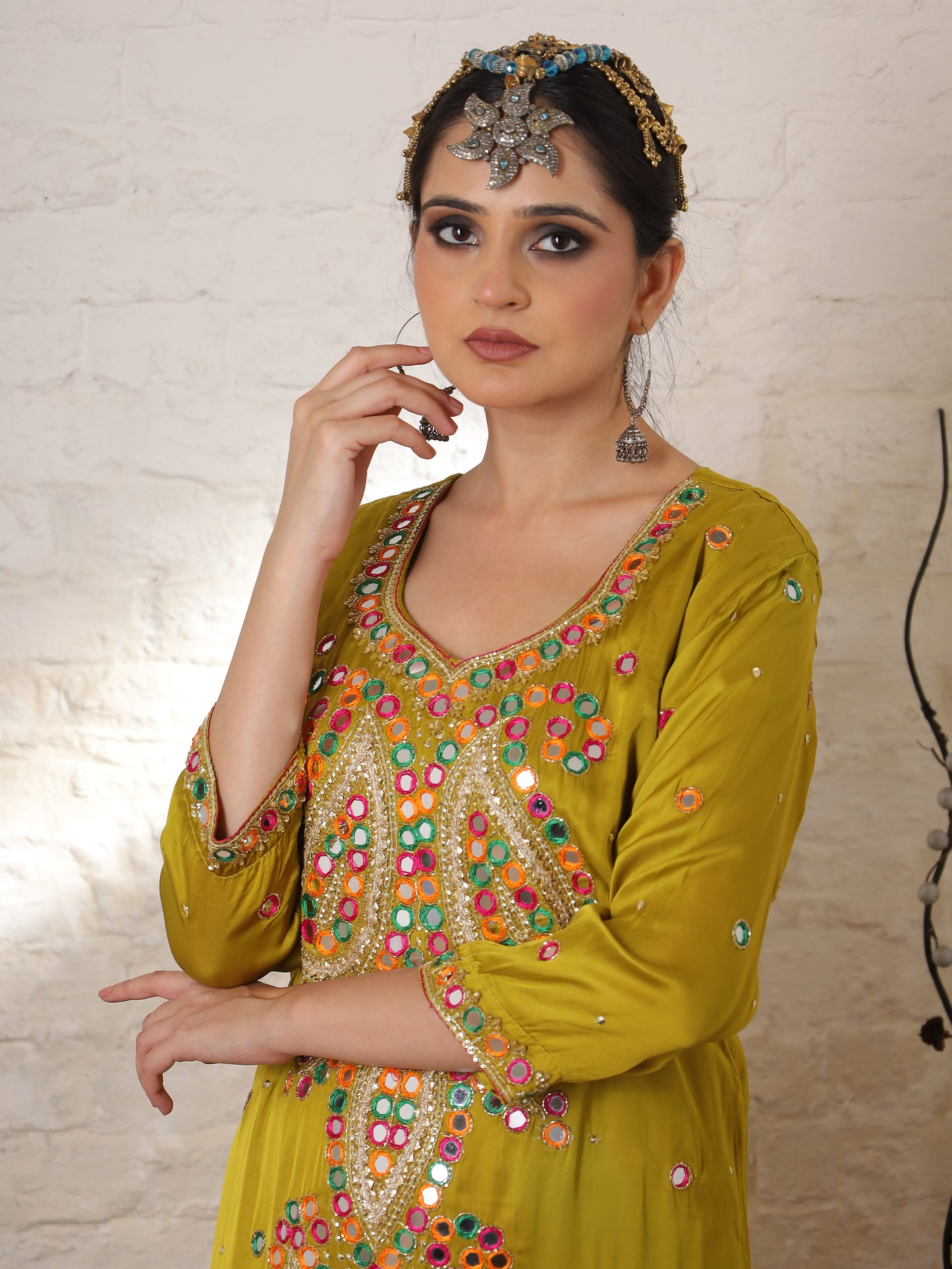 Mustard Silk Embroidered Paisley Kurta Set