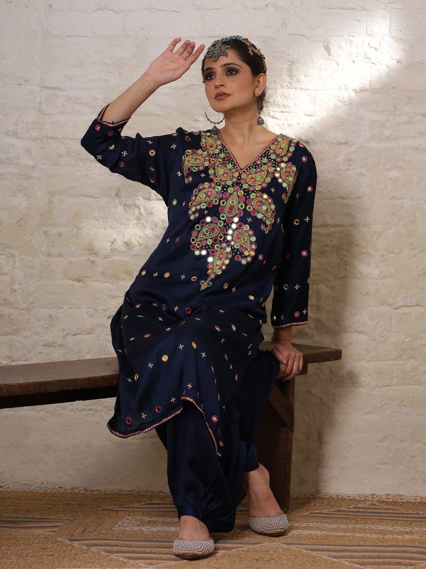 Blue Silk Embroidered Paisley Kurta Set
