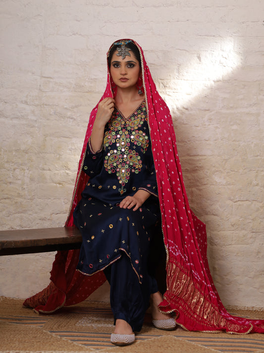 Blue Silk Embroidered Paisley Kurta Set