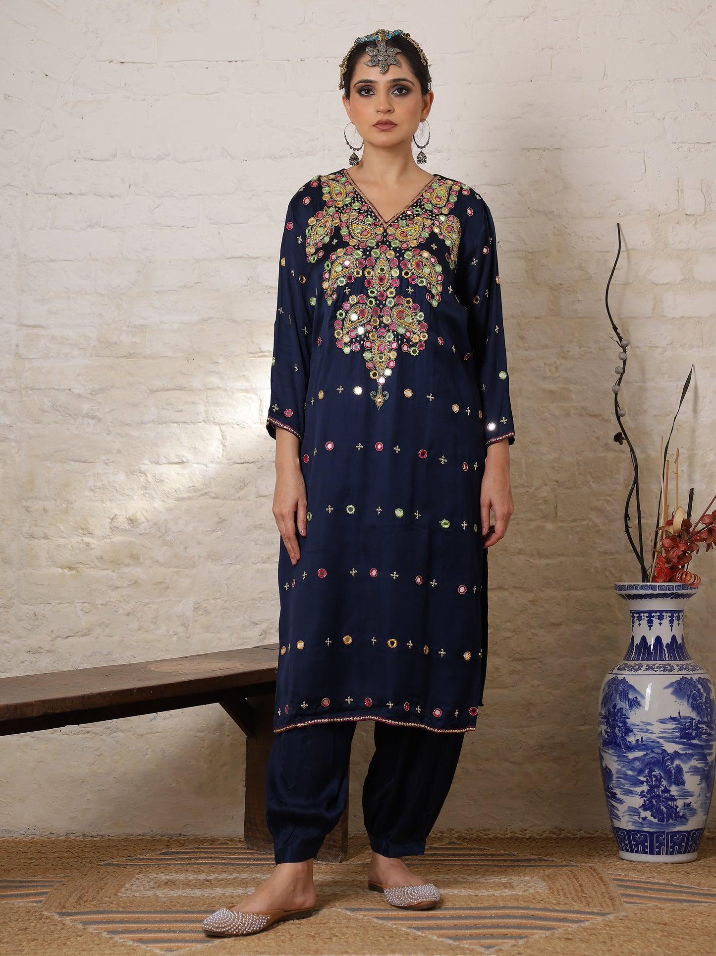 Blue Silk Embroidered Paisley Kurta Set