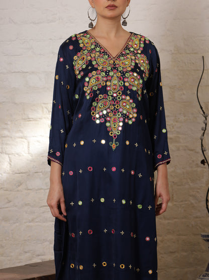 Blue Silk Embroidered Paisley Kurta Set