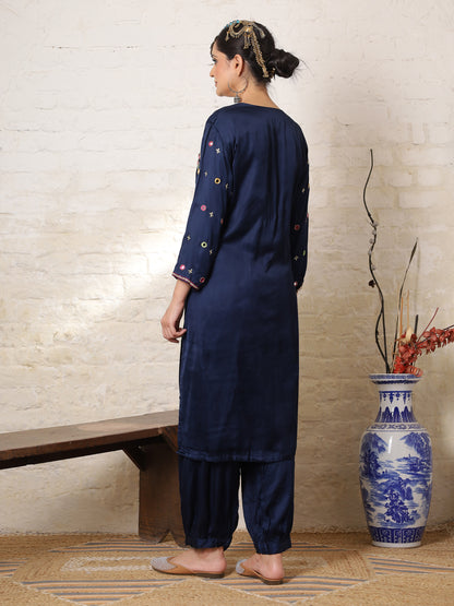 Blue Silk Embroidered Paisley Kurta Set