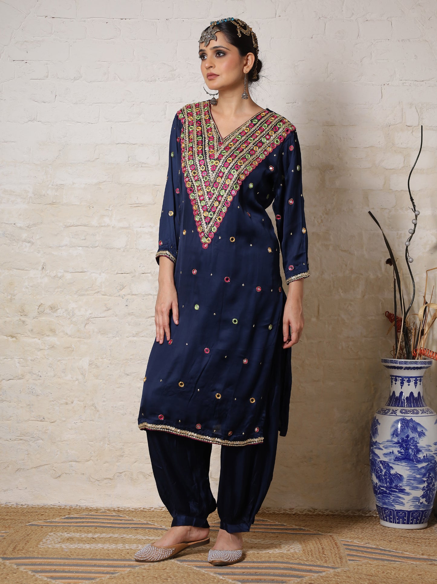 Blue Silk Embroidered Kurta Set