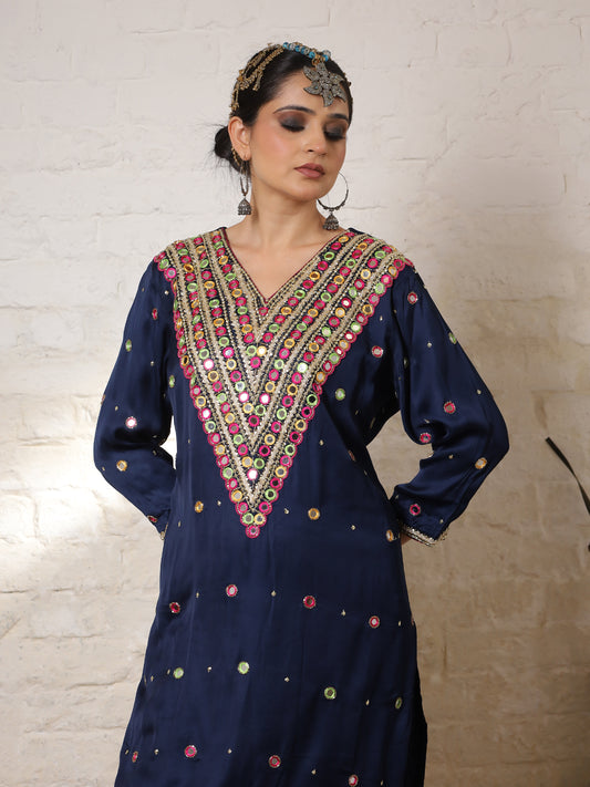 Blue Silk Embroidered Kurta Set