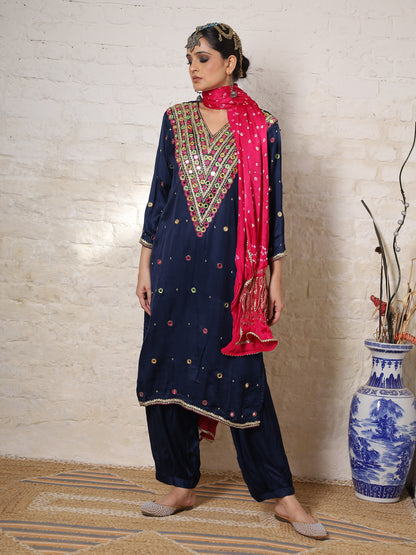 Blue Silk Embroidered Kurta Set