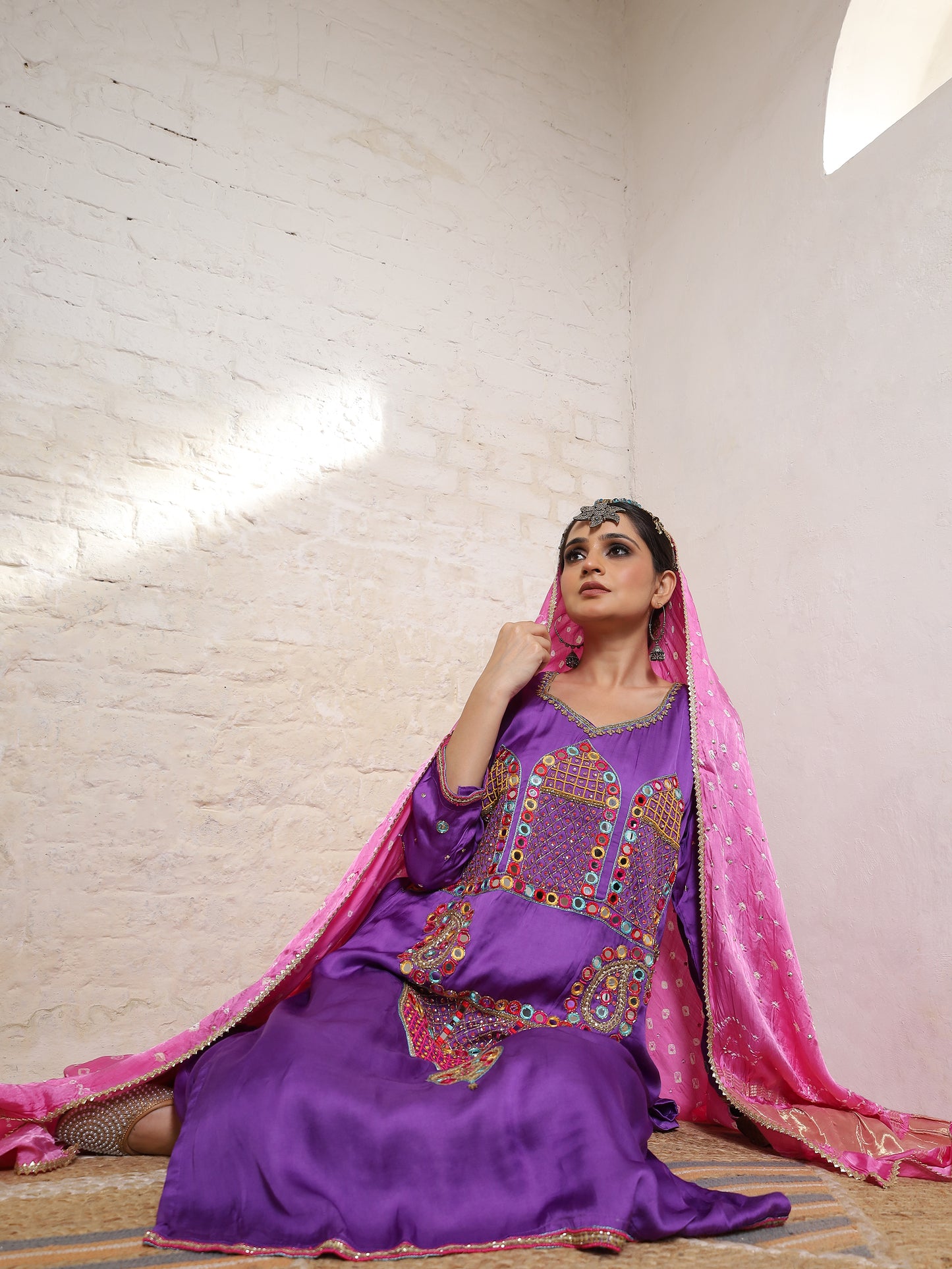 Purple Silk Embroidered Kurta Set
