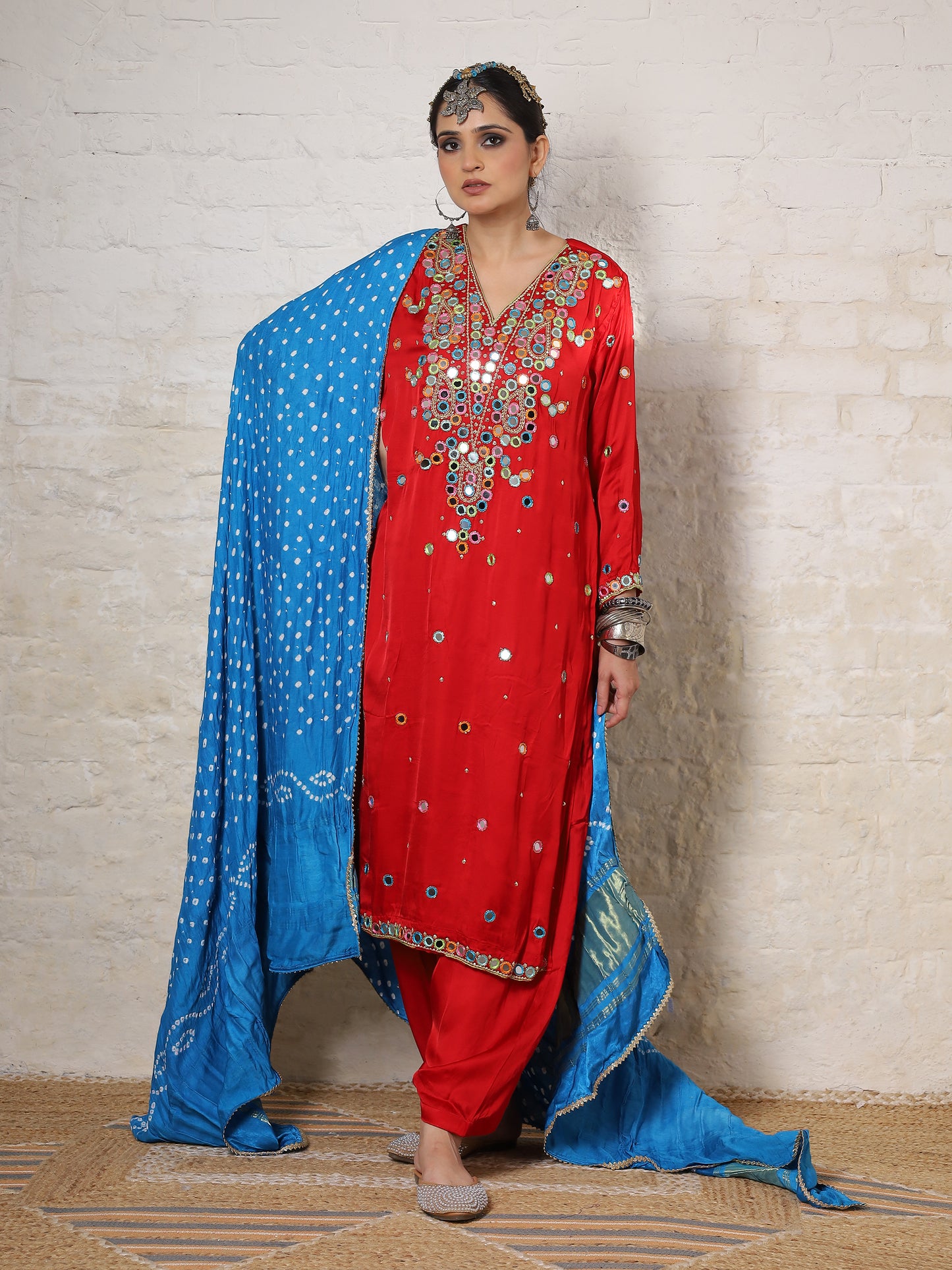 Red Silk Embroidered Paisley Kurta Set
