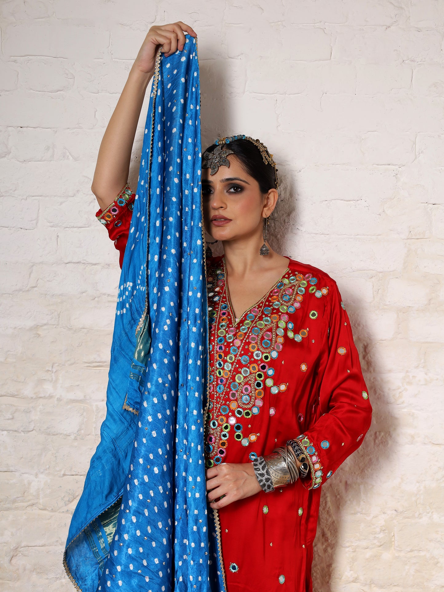 Red Silk Embroidered Paisley Kurta Set