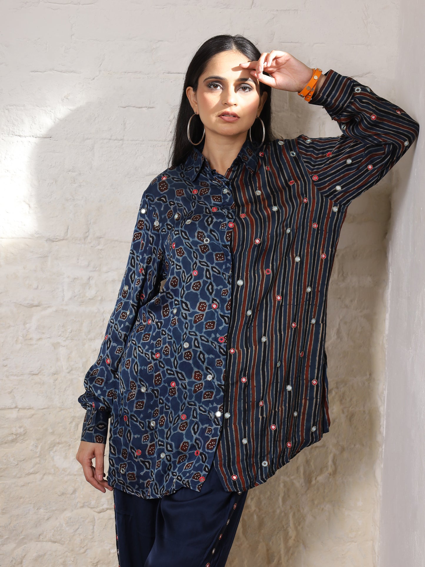 Blue Floral Ajrakh Embroidered Co-ord Set