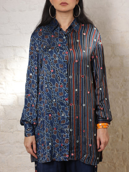 Blue Floral Ajrakh Embroidered Co-ord Set