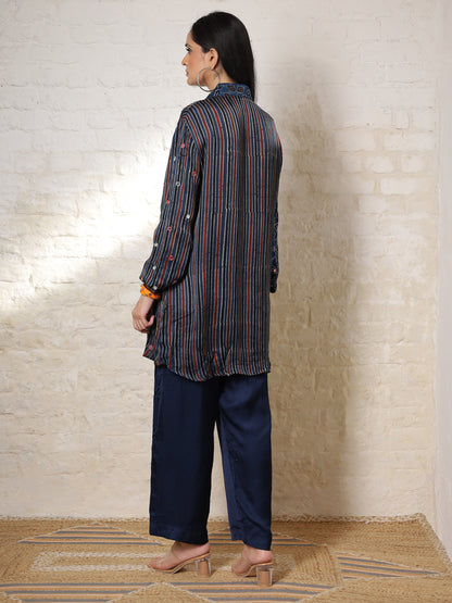 Blue Floral Ajrakh Embroidered Co-ord Set