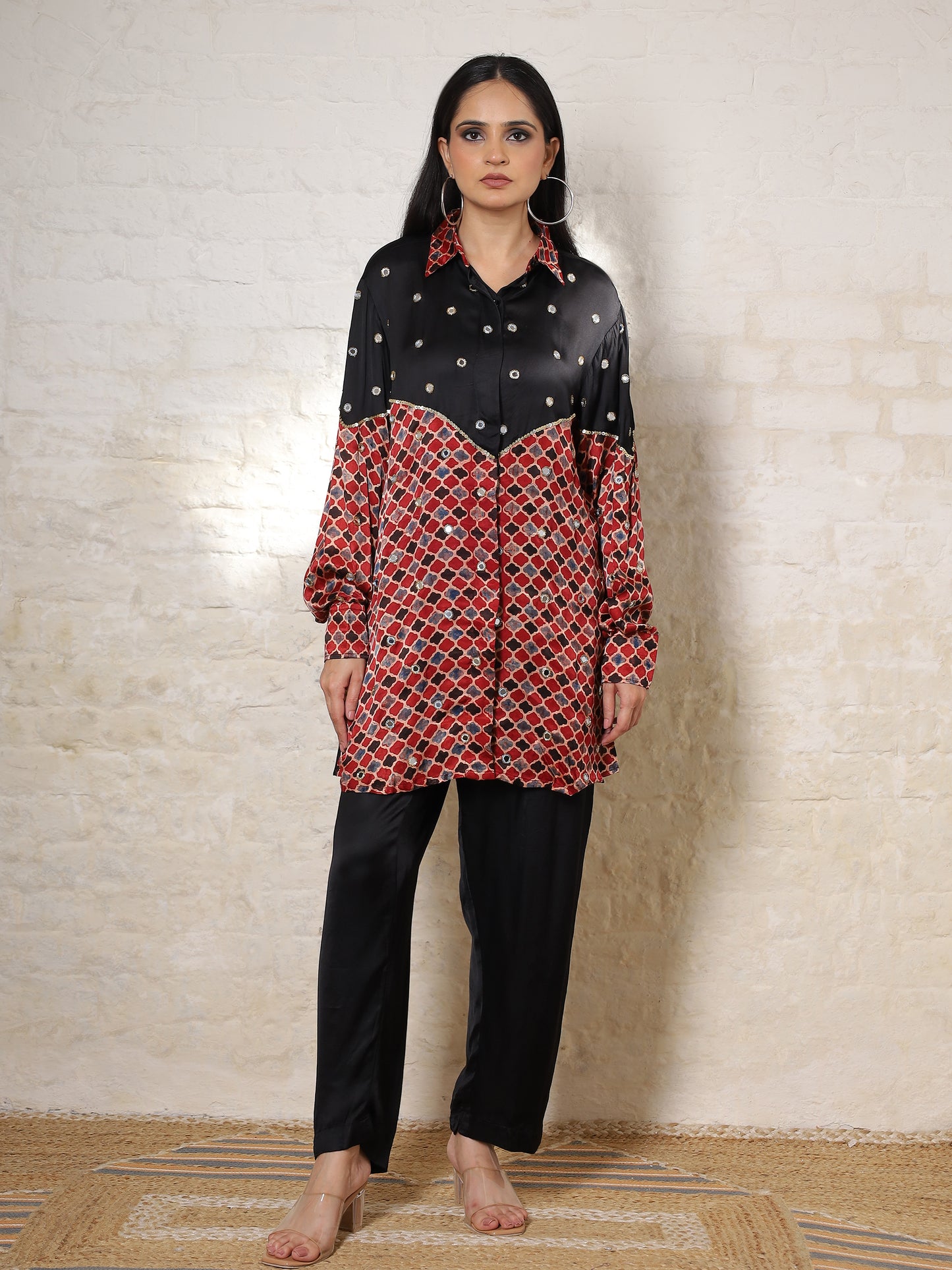 Black Ajrak Silk Embroidered Co-ord Set