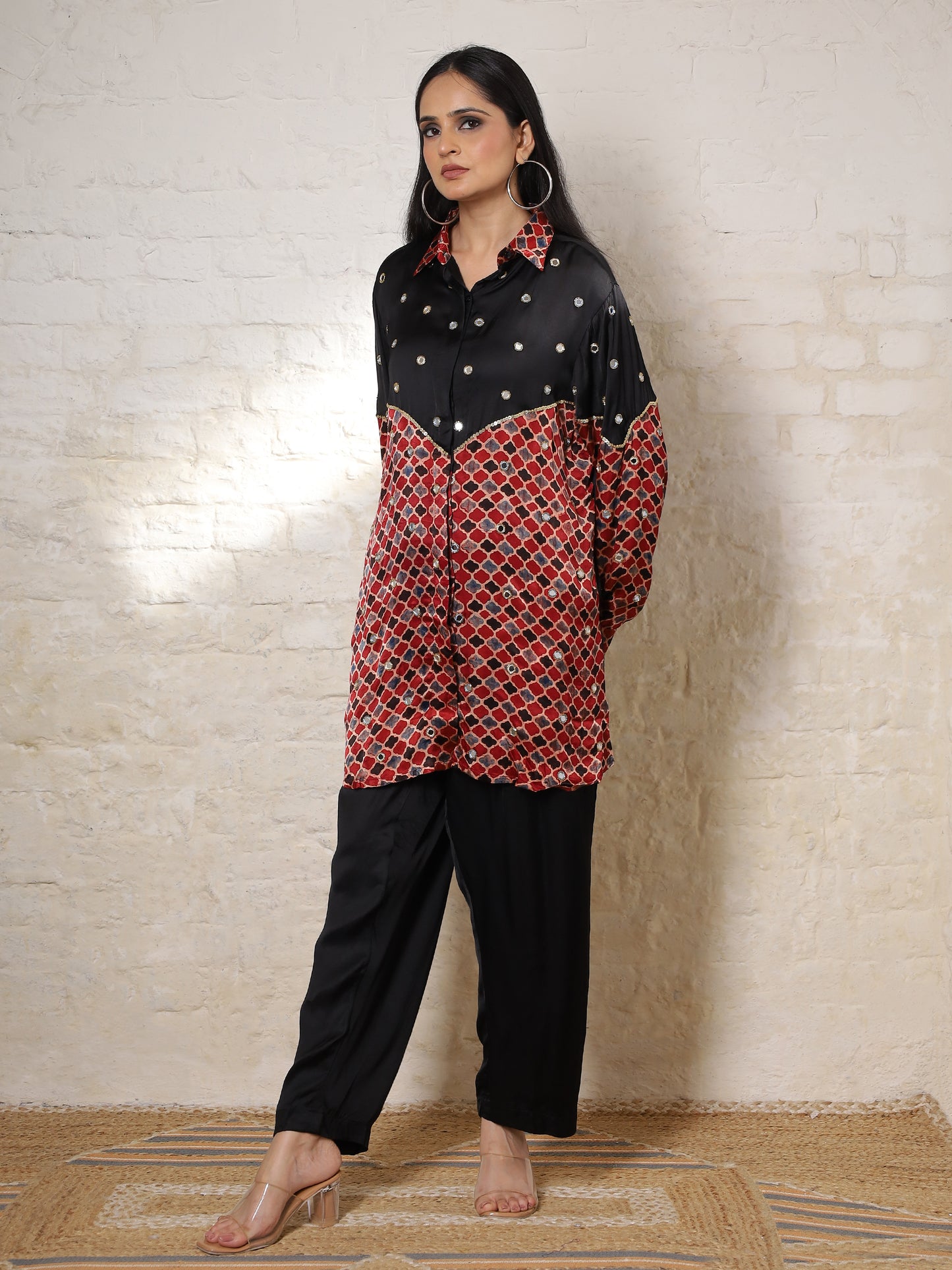 Black Ajrak Silk Embroidered Co-ord Set