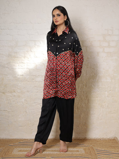 Black Ajrak Silk Embroidered Co-ord Set