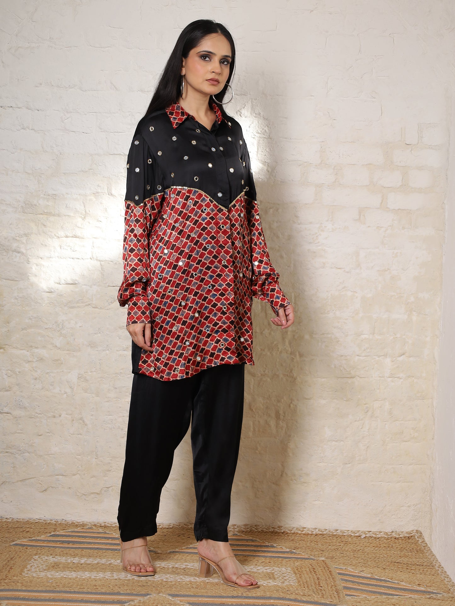 Black Ajrak Silk Embroidered Co-ord Set